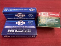 Three boxes of 20 .222 FMJ centre fire