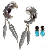 Sterling Navajo Onyx & Turquoise Earrings (2)