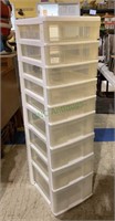 Nine drawer plastic storage cabinet with caster