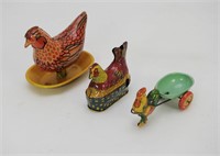 Three Tin Rooster Toys, Wyandotte etc.