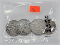 4- Walking Liberty Half Dollars