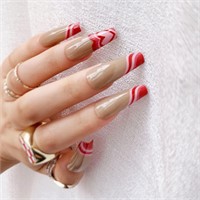 24Pcs Coffin Press on Nails - Red Heart Design