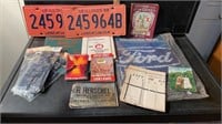 VINTAGE LICENSE PLATES, CITY MAPS, FORD BOOK AND