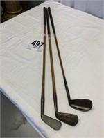 3 antique wood shaft golf clubs