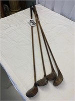 4 antique wood shaft golf clubs