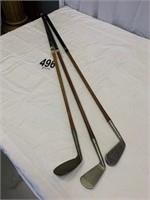 3 antique wood shaft golf clubs