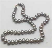 Grey Pearl Beaded Necklace W 14k Gold Clasp