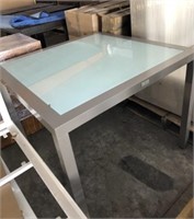 37in Square Frosted Glass Grey Metal Table