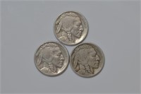 3 - Buffalo Nickels 1919, 1919-D and 1919-S