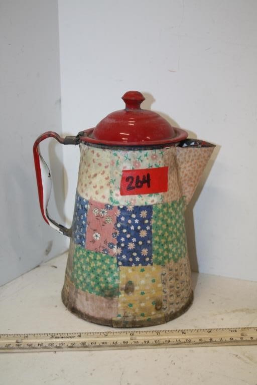 Vintage Fabric Covered Enamel Coffee Pot