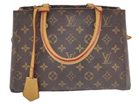 Brown Monogram Leather Two Compartment Tote Bag