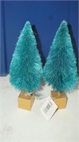 Two Small Teal Decorative Christmas Trees NWT