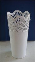 Tall White Vase with Lace Top