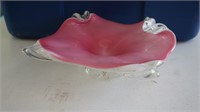 Art Glass Four Footed Pink Bowl