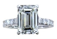 14k Gold 6.54 ct Emerald Cut VS1 Lab Diamond Ring