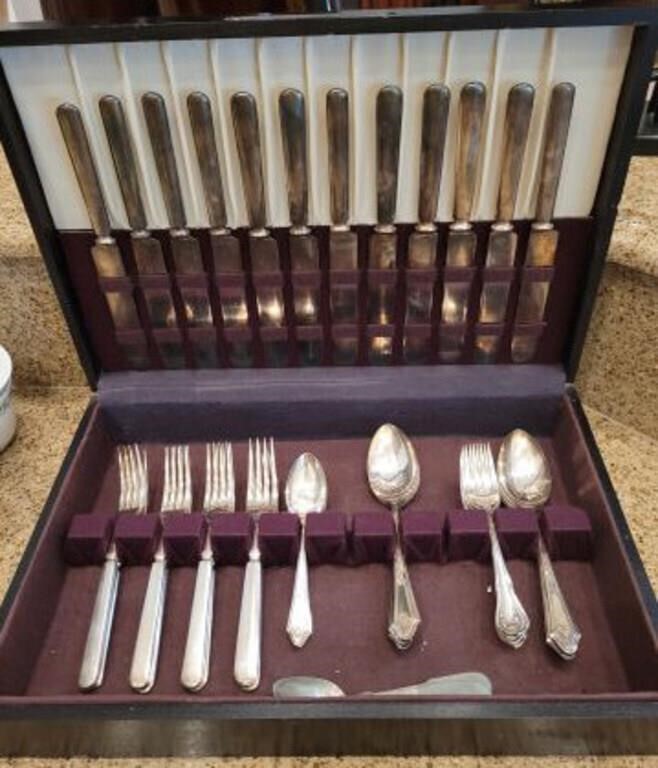 SILVER CHEST AND ASSORTED FLATWARE