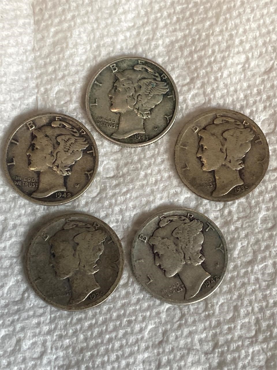 5 Mercury Dimes