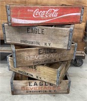 5 wood beverage crates - Coca Cola and Eagle