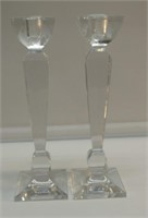 PAIR OF 10" CRYSTAL CANDLE HOLDERS. VERY NICE.
