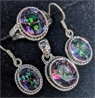 $600 Silver Mystic Topaz 10.4G Ring Earring And Pe