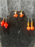 3 SETS OF RED EARRINGS