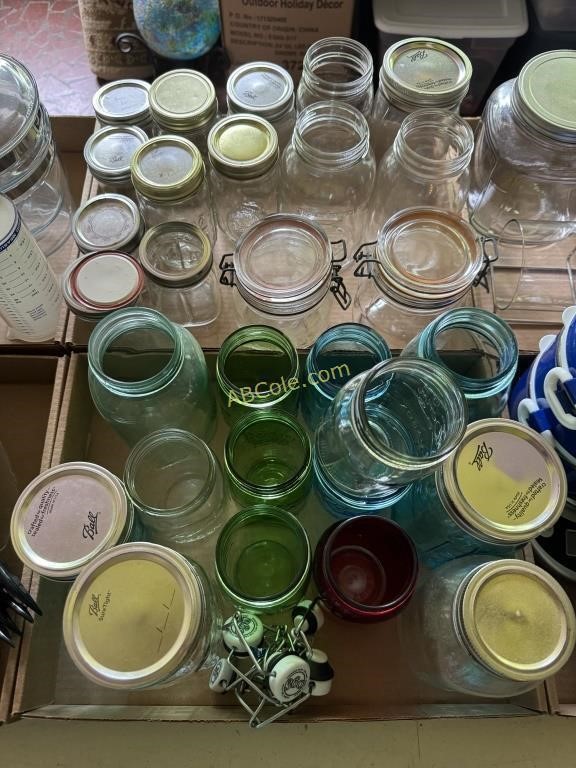 2 Boxes Containing: 25 Glass Canning Jars, etc.