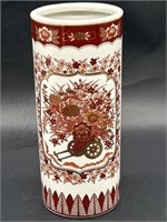 Red & White Asian Style Porcelain Cylindrical Vase