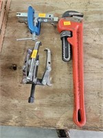 Pipe wrench , flaring tool and 3 jaw puller