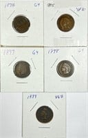 (5) Indian Head Cent Lot 1878,1895,1897,1898,1899