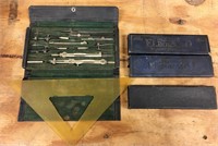 Vintage Technical Drafting Set, Pencils, Triangle