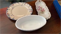 GERMAN FLOWER BOAT DISH , PLATE AND CASSEROLE