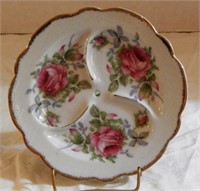 Lefton China hand painted Rose divided dish w/