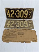 Matching Pair 1933 Tennessee License Plates