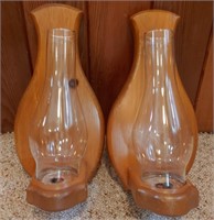 Wooden Candle Wall Sconces With Glass Chimneys 14"