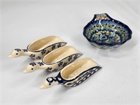 POLISH POTTERY SCOOPS AND BOWL