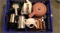 Lot of assorted teapots, knives, percolator