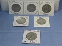 Six Franklin Silver Half Dollar 90% Silver