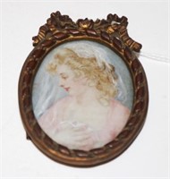 19th C: handpainted portrait miniature of a lady