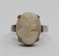 Antique Sterling Silver Cameo Ring