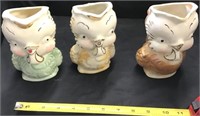 3 Ceramic Usa Owl Pitchers