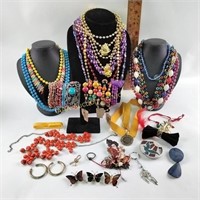 Brightly Colored Costume Jewelry Lot: Necklaces,