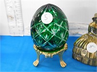 LOT - BRASS BELL GREEN GLASS GLOBE ON STAND