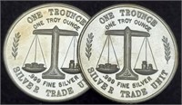 (2) 1 Troy Oz. Silver Trade Unit Rounds