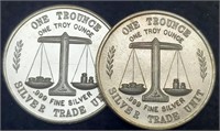 (2) 1 Troy Oz. Silver World Trade Units