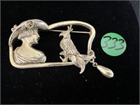 VTG Lady & Bird Pin/Brooch