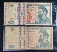 (2) $500 BRAZIL BANK NOTES BILLS Brasil Cruzeiros