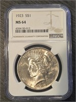 1923-P Peace Dollar: NGC MS 64