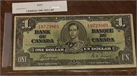 1937 BANK OF CANADA $1.00 NOTE E/N9723801