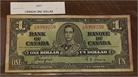 1937 BANK OF CANADA $1.00 NOTE S/N9723801