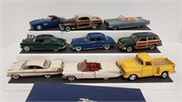 9 FRANKLIN MINT DIE-CAST CARS ON DISPLAY STAND